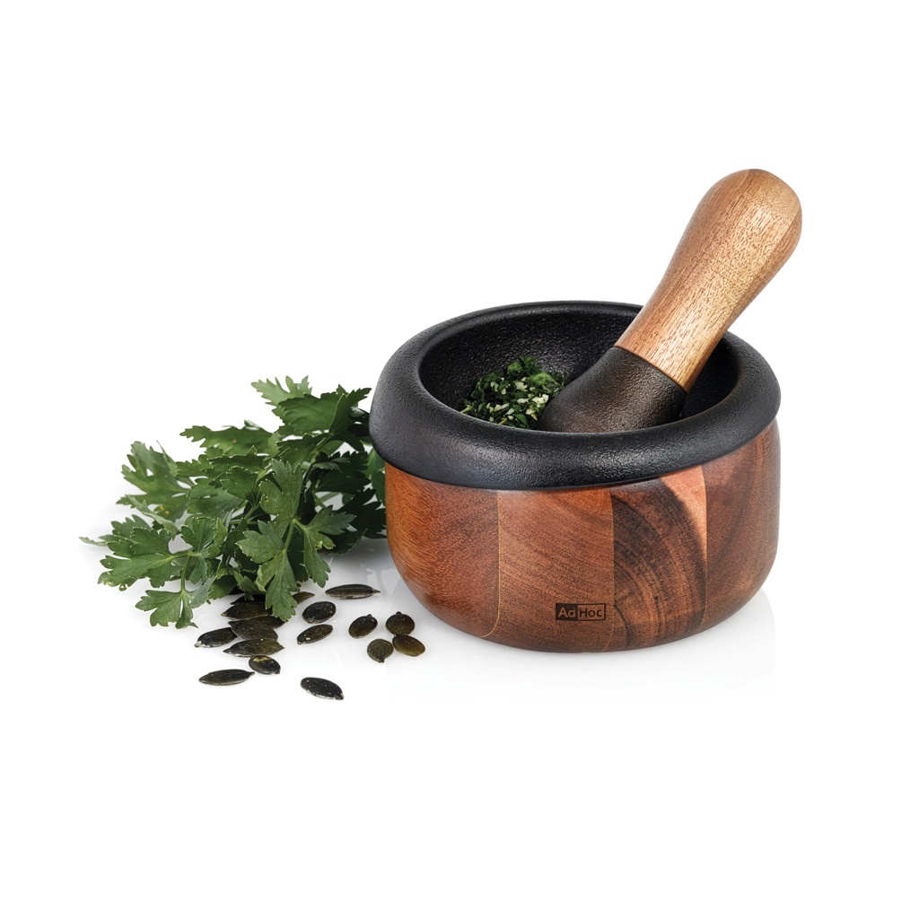Mortier promotionnel en fonte avec pilon bois Crush Marron et Noir